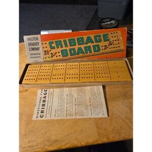 Vintage 1967 Milton Bradley Wooden Cribbage Board #4626-A w/ Steel Pegs & Instr.